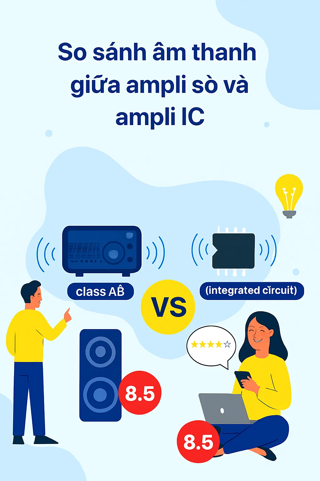 🎧 So sánh âm thanh giữa ampli sò và ampli IC – Đâu là lựa chọn tốt hơn?